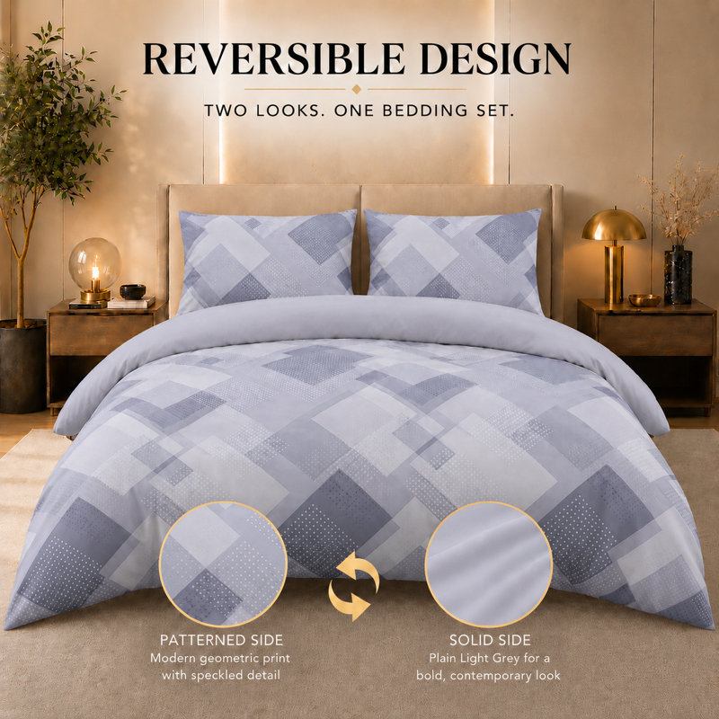 Premium Reversible Duvet Cover Set with Zipper Closure and Corner Ties, Single Duvet Cover + 1 Standard Pillowcase