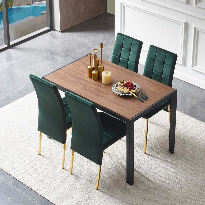 5-Piece Dining Set, Green/Gold