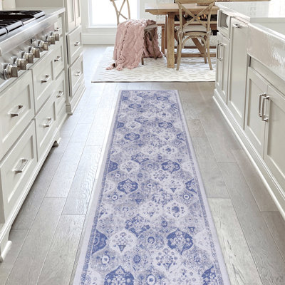 LOOM & LUXE 2'6''X10' Blue Runner, Washable Rug, Low-Pile, Non-Slip, Non-Shedding, Foldable, Kid & Pet Friendly - Area Rugs For Living Room, Bedroom, Kitchen, Dining Room Rug (Blue, 2'6''X10')