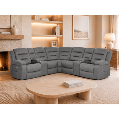 109" Fabric Power Reclining Sectional Sofa with Storage Consoles USB and USB‑C Charging Ports