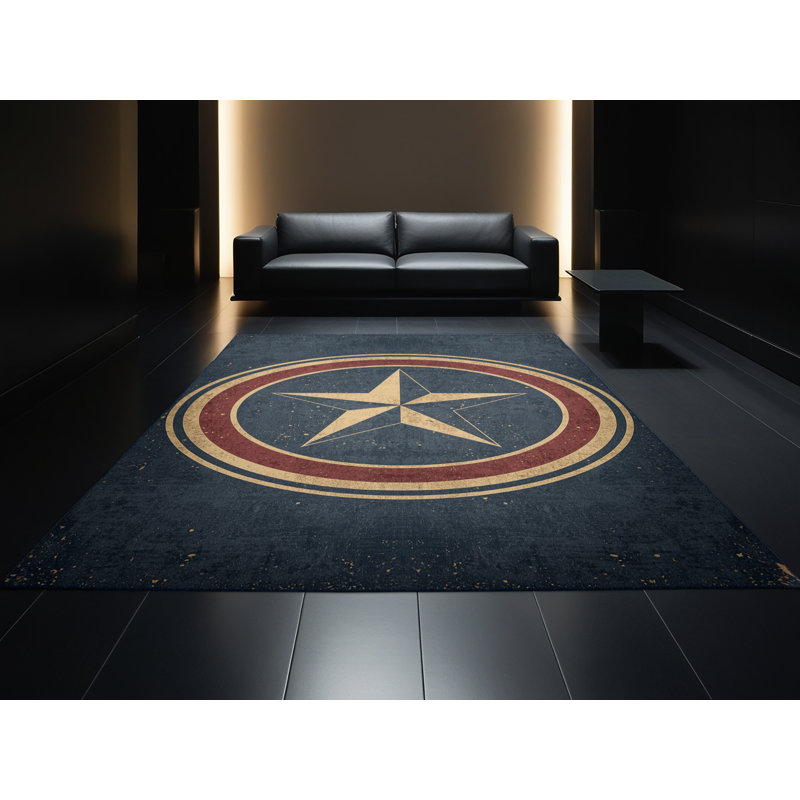 Soft Plush Fairweather July 4Th Modern & Contemporary Abstract Area Rug in Gray – Navy Binding, 6x9