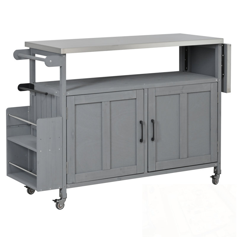 Outdoor Kitchen Island with open shelf, Storage Cabinet and Towel Rack, Gray