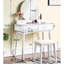 Meuble-lavabo et tabouret en blanc - aspect contemporain, poignée de tiroir en métal, dessus de table de P 15,75 po, conception en H 30,24 po, structure en bois d'hévéa massif, diamètre du miroir de 19,68 po,-57022189