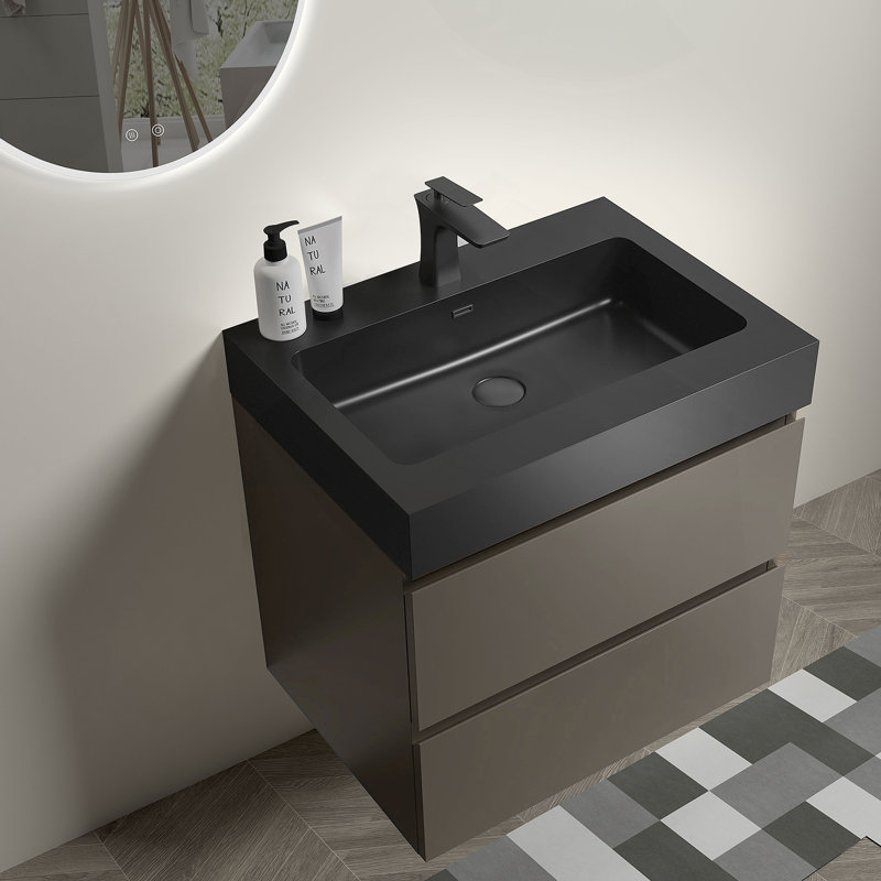 Meuble-lavabo mural flottant avec lavabo et rangement, Gris, 24"