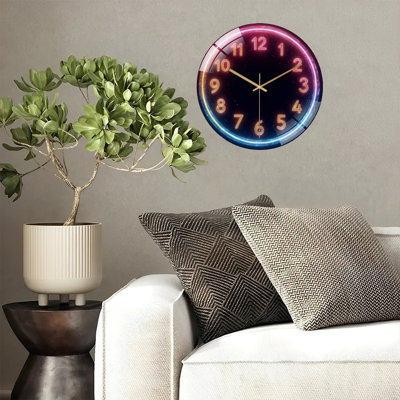 Neon Style Clock Numbers Space Art - 12'' Modern Glass Wall Clock