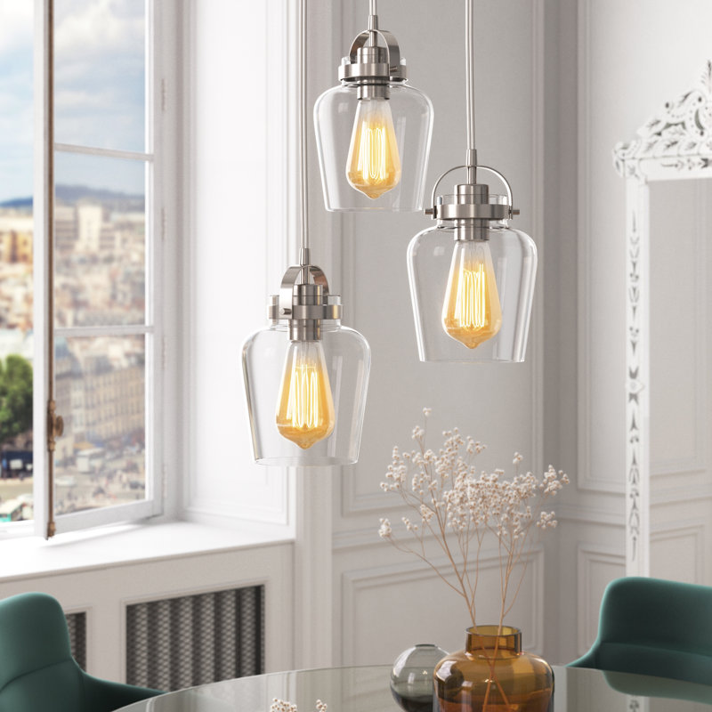 Luminaire suspendu en pot à 3 lumières Tribble, Nickel poli brossé