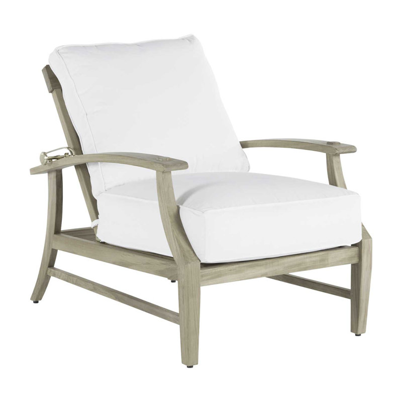 Croquet Teak Patio Chair with Cushions, Welt, Oyster Teak, Natural White