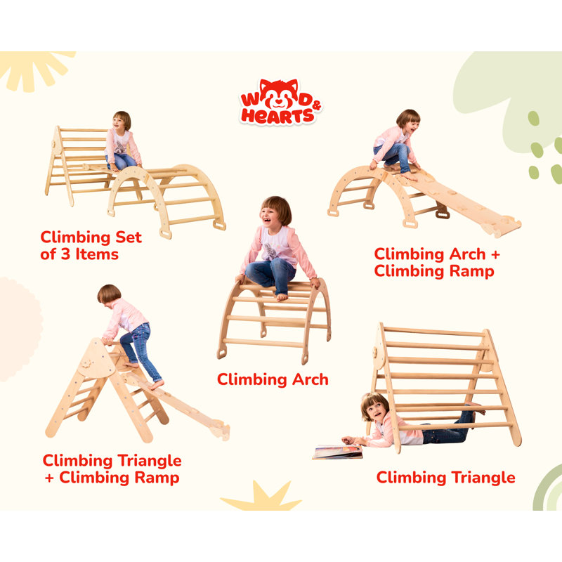 Natural Wood Montessori Climbing Set with Slide and Arch