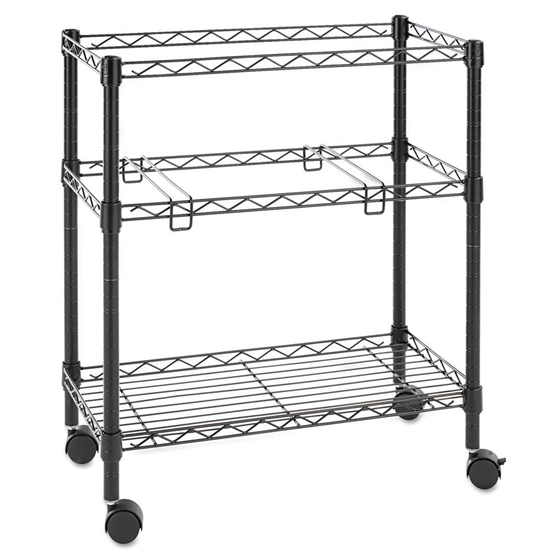 Black Two-Tier Rolling File Cart with Adjustable Shelf
