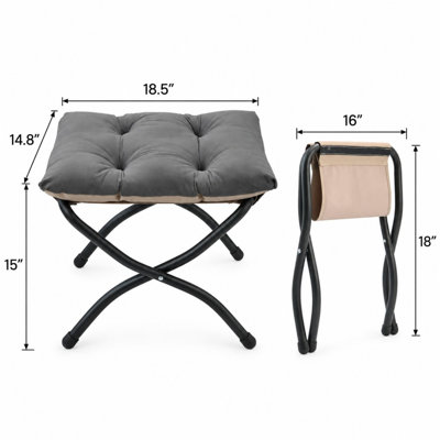 15" Folding Foot Stool with Removable Cushion and Metal Frame