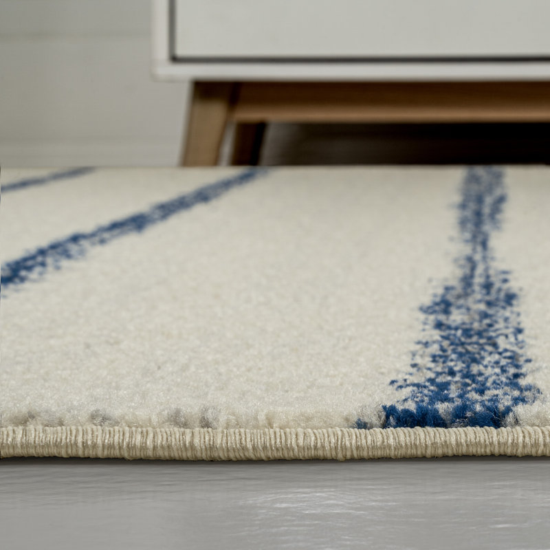 Tapis crème / bleu marine Blaxlands, Tapis de couloir 2 pi 2 po x 8 pi