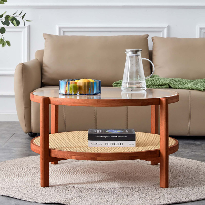 Table basse moderne double minimaliste circulaire, plateau de table en verre artisanal