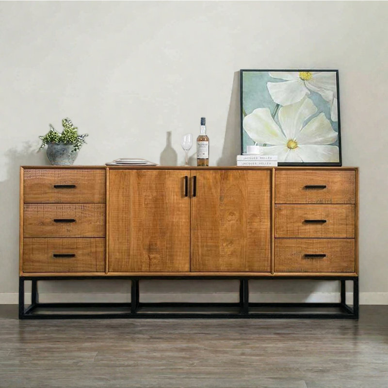 Retro Simple Iron Wrought Solid Wood Sideboard, 31.49" H x 70.86" W x 13.77" D