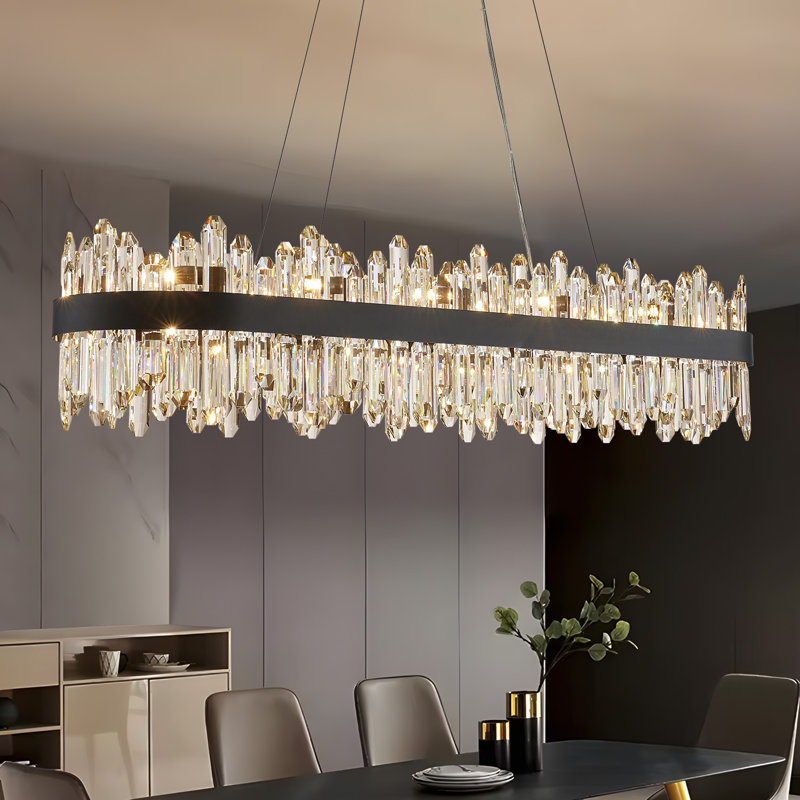 Dimmable Rectangle K9 Crystal Ceiling Light Modern Chandeliers, Black