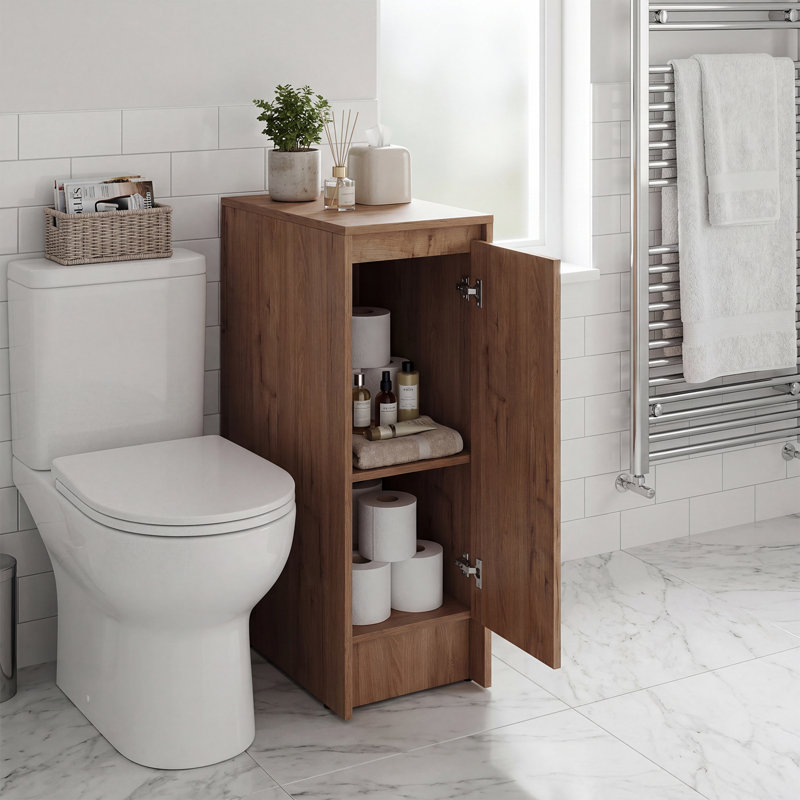 12" Ultra-Narrow Multipurpose Storage Cabinet for Small Spaces, Oak Finish, 12" W