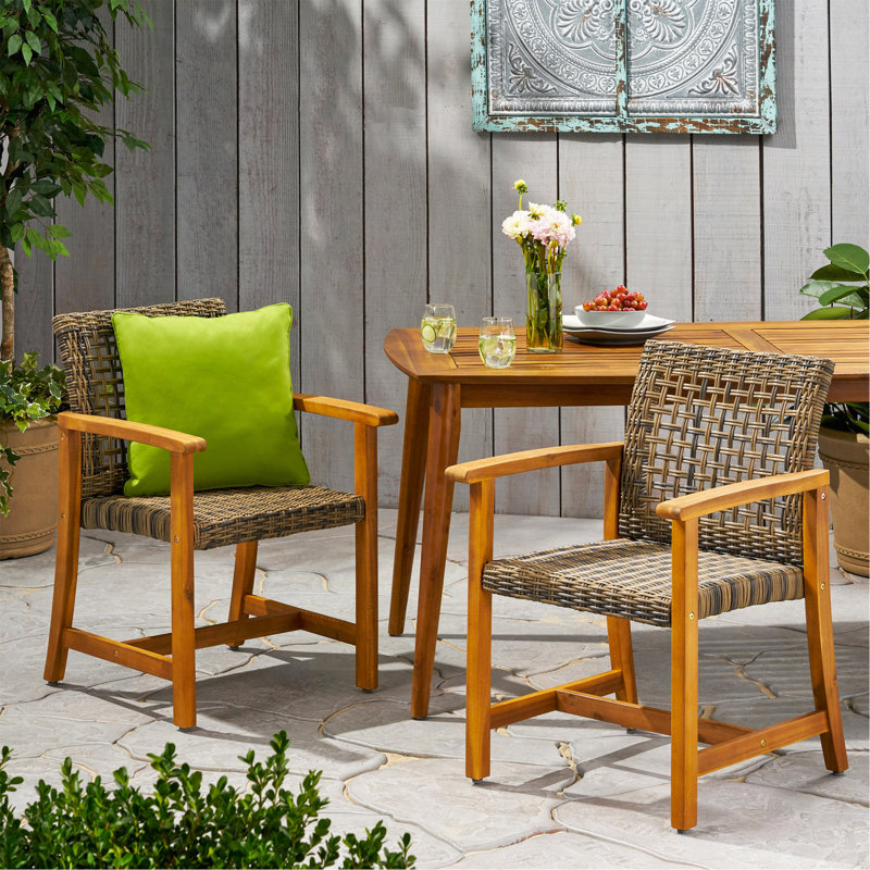 Wood and Wicker Dining Chair (Set Of 2), Natural Stained