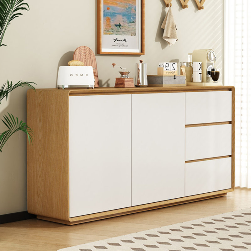 Modern Simple Solid Wood Sideboard, Burlywood/White, 31.49" H x 59.05" W x 15.75" D