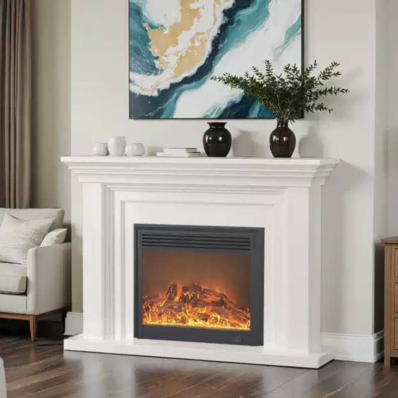 White Solid Wood Freestanding Fireplace