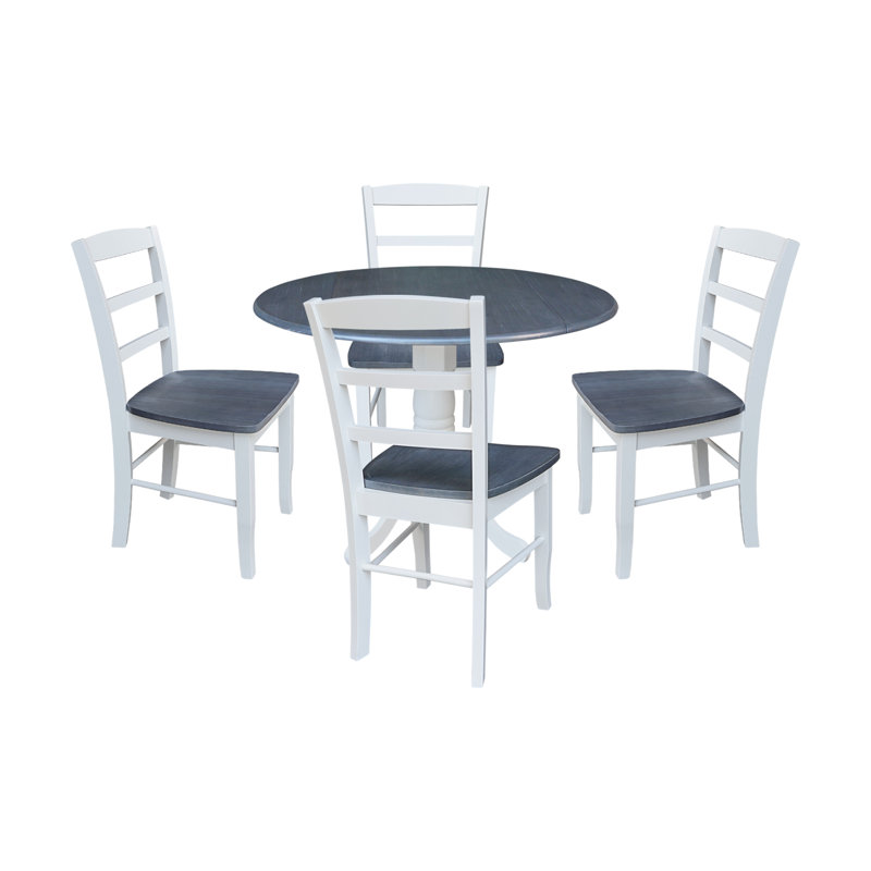 Galbraith Drop Leaf Solid Wood Dining Set, White/Heather Gray