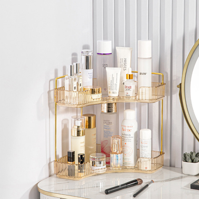 Présentoir à cosmétiques avec 2 couches, Doré