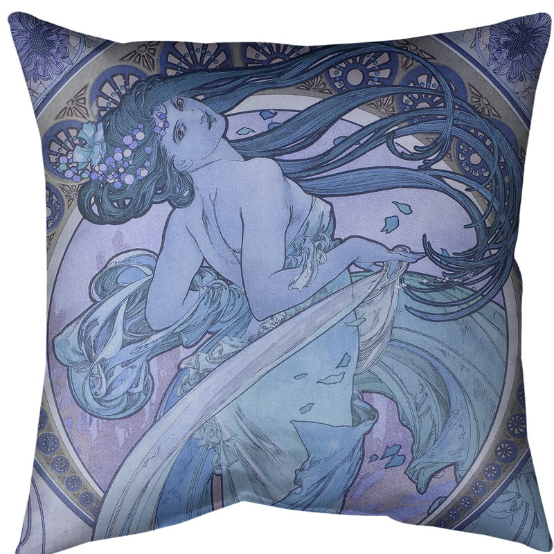 Housse de coussin Alphonse Mucha the Dance, Bleu, 18 po x 18 po, Polyester filé