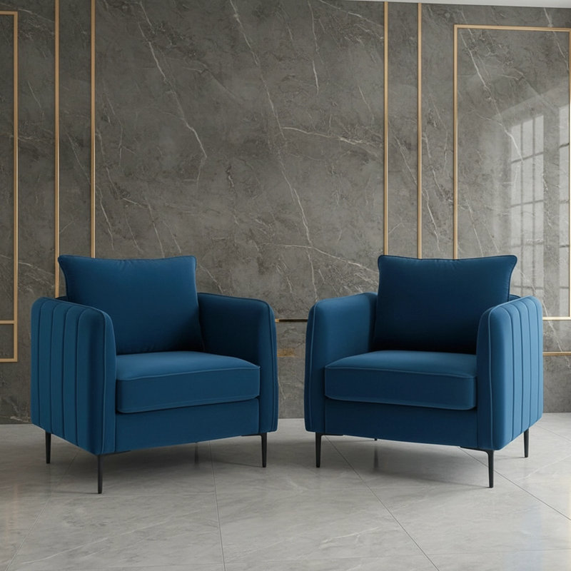 Accent Chair for Living Room, Velvet Comfy Single Sofa Chair Mid-Century Modern Armchair with 1 Pillow and Metal Legs for Bedroom Office Reading