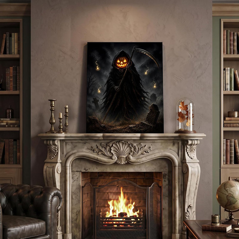 Gothic Halloween Canvas Wall Art, Spooky Witch Pumpkin Ghost Home Decor Gallery Wrapped Gothic Halloween Art with Witches Ravens Haunted Castles Pumpkins and Spectral Night Scenes for Moody Rooms