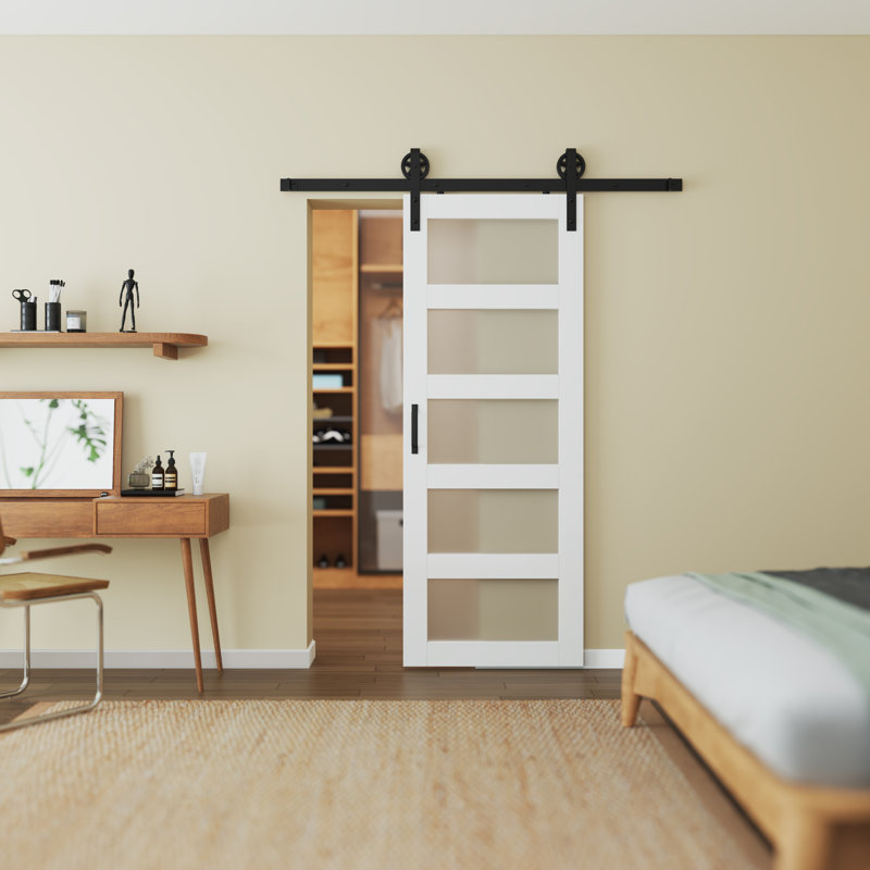 Glass Barn Door with Installation Hardware Kit, 30" W × 84" H