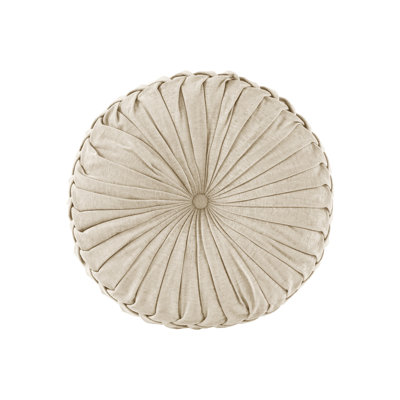 Coussin de sol rond Loretta Ivory en chenille de polyester douce et brillante, 56 x 15 cm