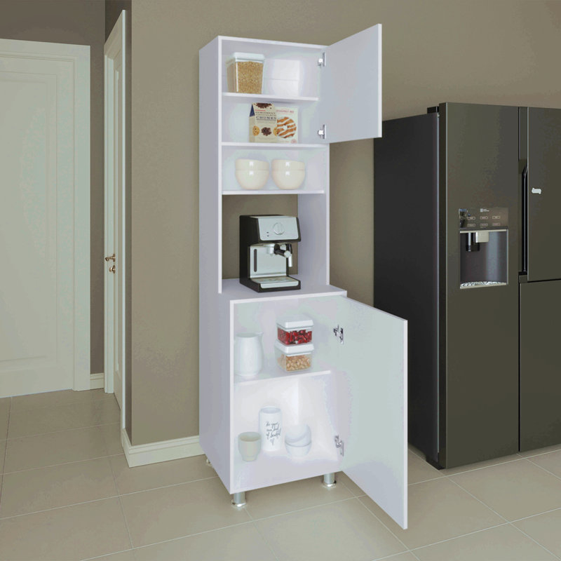 Garde-manger, 2 portes, 4 pieds, 5 tablettes, blanc