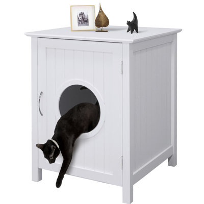 Coquille de litière, armoire à litière cachée, table d'appoint pour chat, grande table de chevet pour animal de compagnie, toilette pour litière, chenil d'intérieur (blanc)