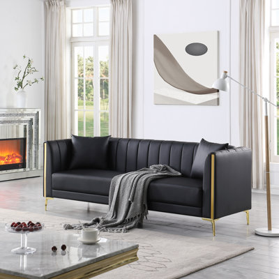 Dreiling 77.6" Faux Leather Tuxedo Arm Sofa