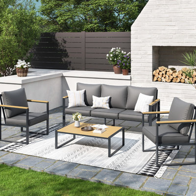 Patio extérieur 4 - aluminium, coussins gris, pour les meubles de jardin, de cour et de piscine