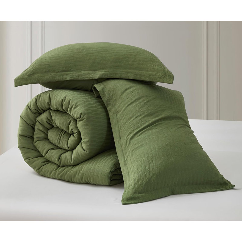 Calvin Polyester Jacquard Comforter, King Comforter + 2 King Shams, Olive Green
