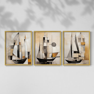 Série Sea and Shore Lxxxv - Ensemble de 3 estampes numériques encadrées - Prêt à être accroché