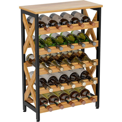 25 Bottle Wine Rack Freestanding Floor Rustic Wine Holder Stand 5 Tier Wobble-free Tall Wine Racks Wine Large Display Storage Shelf For Cellar Kitchen