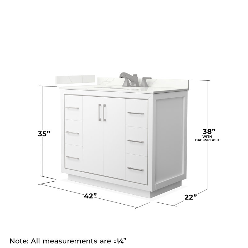 42'' W Single Vanity, Giotto Quartz, White, Brushed Nickel