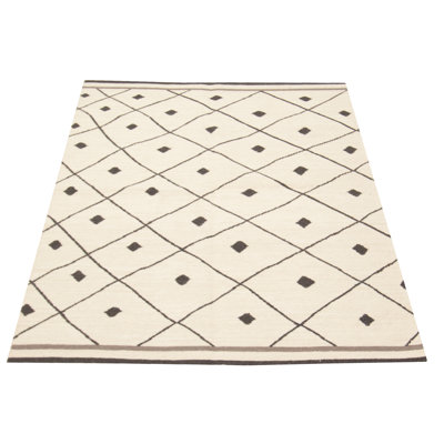 Tapis géométrique kaki clair en laine tissé à plat à la main à motif géométrique 5 pi 1 po x 7 pi 5 po New Ashford