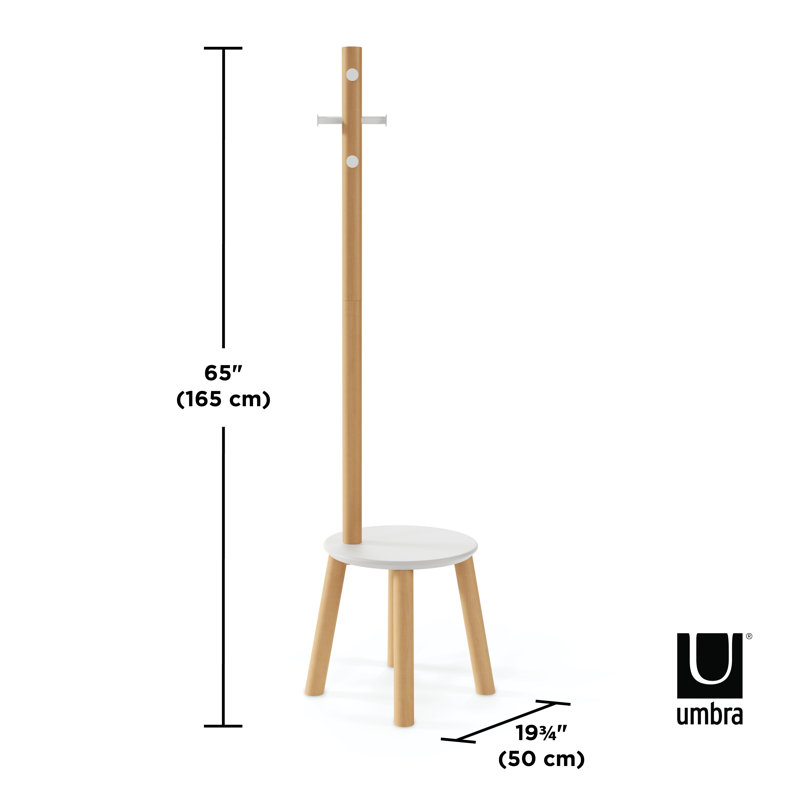 Freestanding 6 - Hook Coat Rack, White/Natural