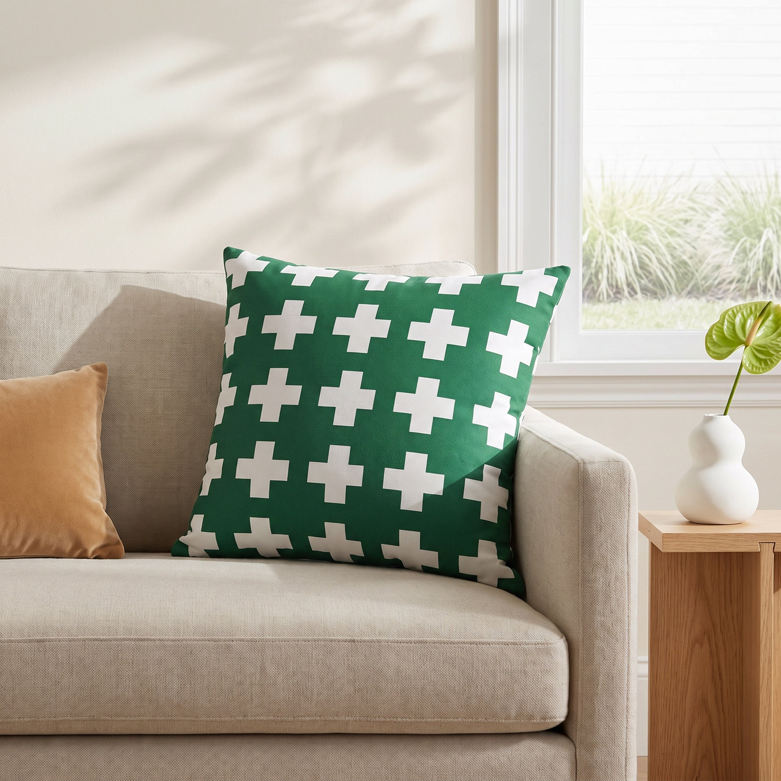 Dema Throw Pillow, 18" x 18", Green