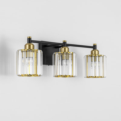 Applique murale de salle de bain à 3 lumières en cristal avec abat-jour ronds en cristal