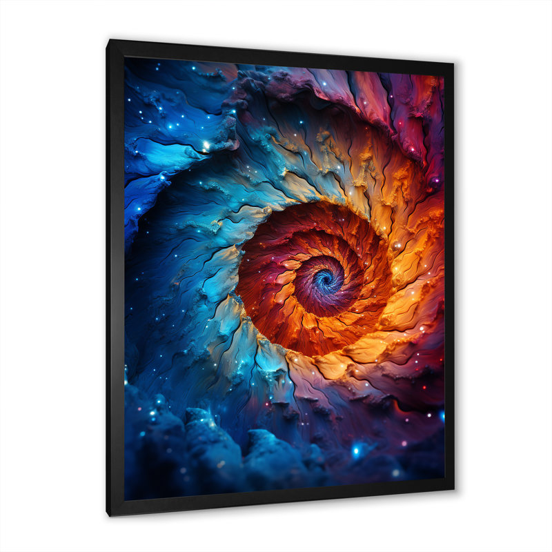 «Colorful Space Fractal Vortex I», impression d'art mural fractal, Cadre simple noir, H 32 po x l 16 po x P 1 po