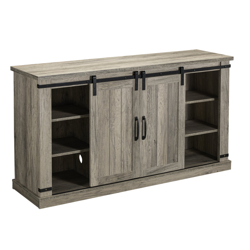 Canyonlands Farmhouse TV Stand with Electric Fireplace, Antique Gray Oak