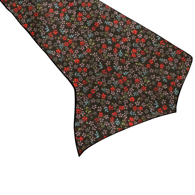 Small Flowers Allover Print Table Runner, 90" L x 24" D, Black