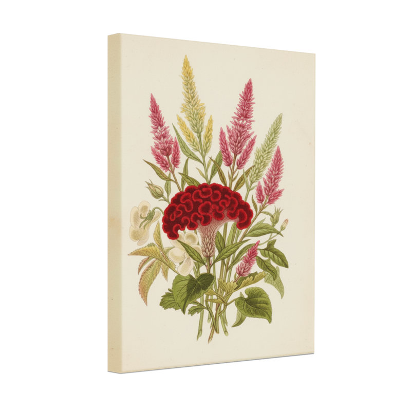Arrangement floral de plantes et de fleurs avec des fleurs rouges et roses, H 36 po x l 24 po