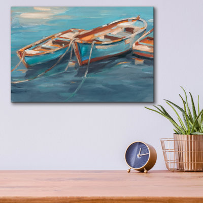  «Tethered Row Boats 1» par Ethan Harper, art mural en verre acrylique, 16 po x 12 po
