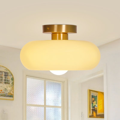 Mid-century Modern Beige Semi Flush Mount Ceiling Light