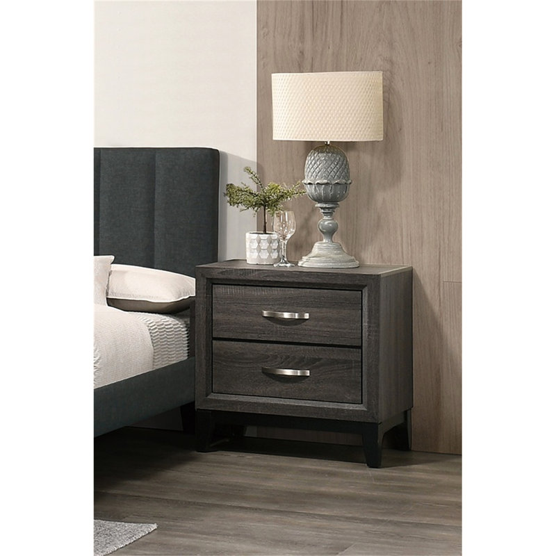 Table de chevet en bois deux tons avec 2 tiroirs - gris et noir pour la chambre à coucher 2