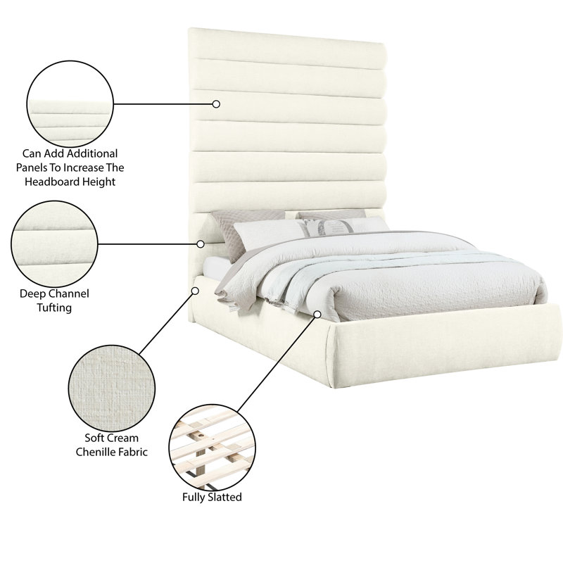 Adam Fabric Bed, Cream, Queen, Chenille Fabric