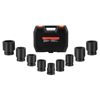 6 9Pcs Nut Impact Socket 1" Drive, Securely Grips Nuts And Bolts, Finish, Portable Airtight Storage Drive 6, High Torque Capacity, Clear Markings, Tool Case